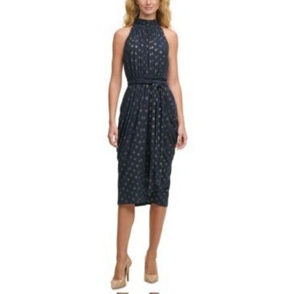 Tommy Hilfiger Womens Mock Neck Polka Dot MIDI Dress Size 8 - Picture 1 of 3